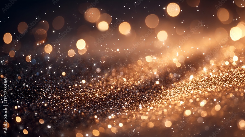 Poster shimmering golden glitters and overlapping bokeh lights creating a dazzling magical and captivating 