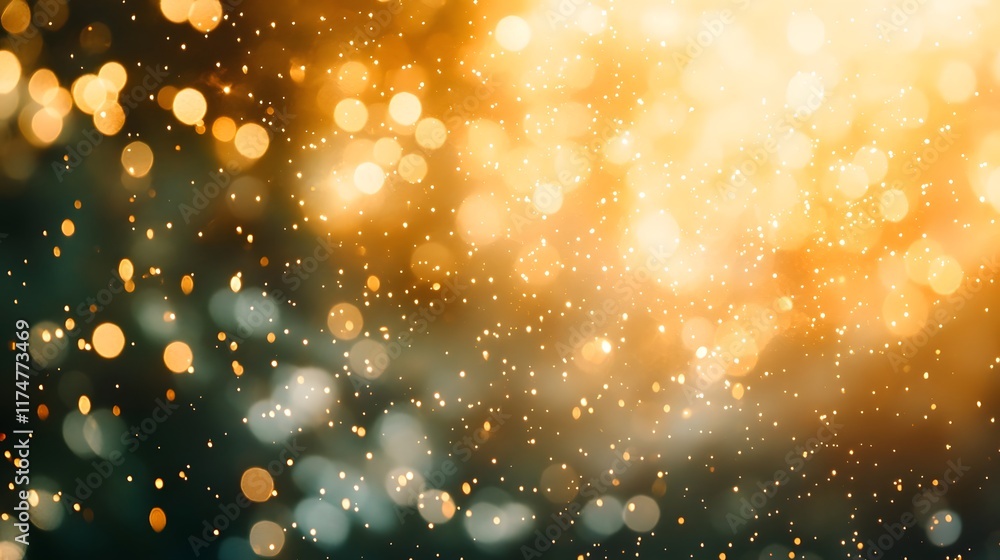 Poster sparkling golden glitter shimmering lights and abstract bokeh pattern create a dazzling luminous bac