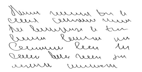 Handwritten scribble letter. Freehand text note. Unreadable doodle write by pen isolated on white background. Illegible cursive script message. Vector hand drawn illustration.