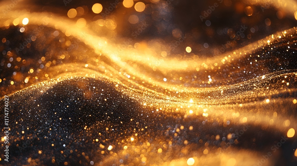Poster mesmerizing abstract background of shimmering golden waves glittering light and fluid dynamic moveme