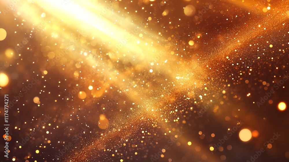 Poster brilliant glowing rays of light illuminate the atmospheric celestial background with sparkling glitt