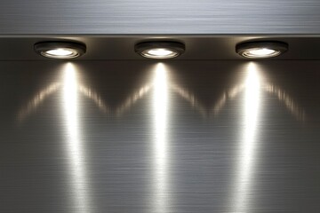 Obraz premium Three Recessed Lights Illuminate Brushed Metal Surface