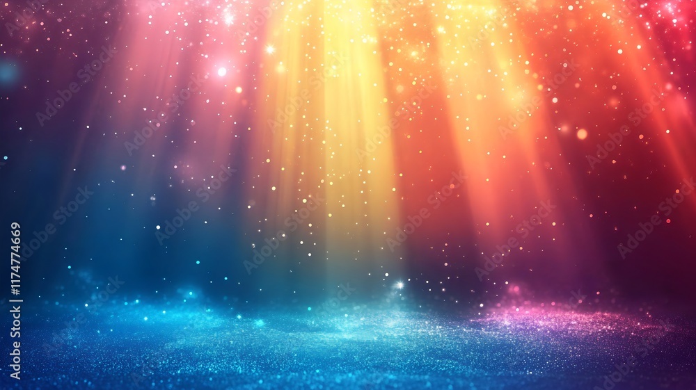 Poster Mesmerizing Cosmic Radiance   Glowing Celestial Lights and Sparkling Nebula Energy  Abstract background with shimmering iridescent and luminous effects creating a captivating otherworldly