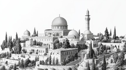 Obraz premium The Dome of the rock, Al-Aqsa Mosque, Jerusalem , Palestine.isolated on white 