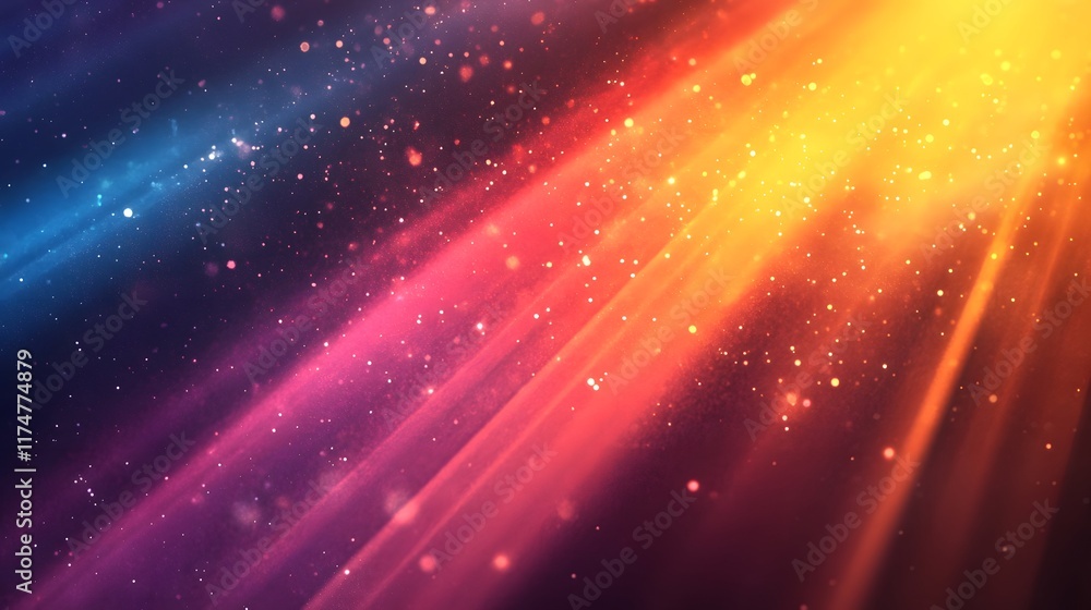 Poster vibrant cosmic explosion of colorful celestial rays glowing interstellar particles and shimmering st