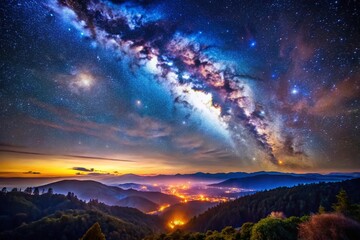 Naklejka premium Celestial Gemini: Night Sky Aerial View of the Twin Stars Constellation