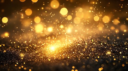 Obraz premium Shimmering golden glitter abstract background with sparkling lights confetti and a festive concept Elegant glamorous and dazzling composition with a luminous iridescent and radiant appearance