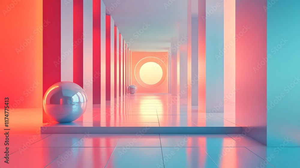 Poster minimalist optical hallway showcasing vibrant refractive and futuristic textures abstract architectu