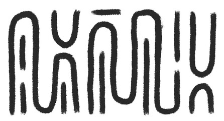 Abstract lines ornament. Freehand geometric grunge stroke elements set . Wavy black brush ink shapes. Tribal ethnic decor. Vector hand drawn illustration isolated on background.