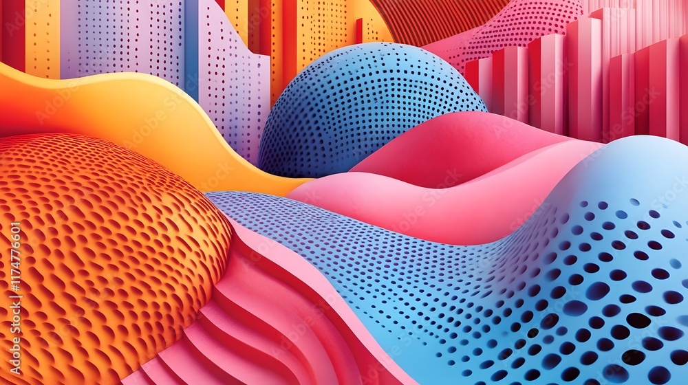 Poster vibrant and colorful abstract geometric shapes in 3d render background futuristic and modern digital