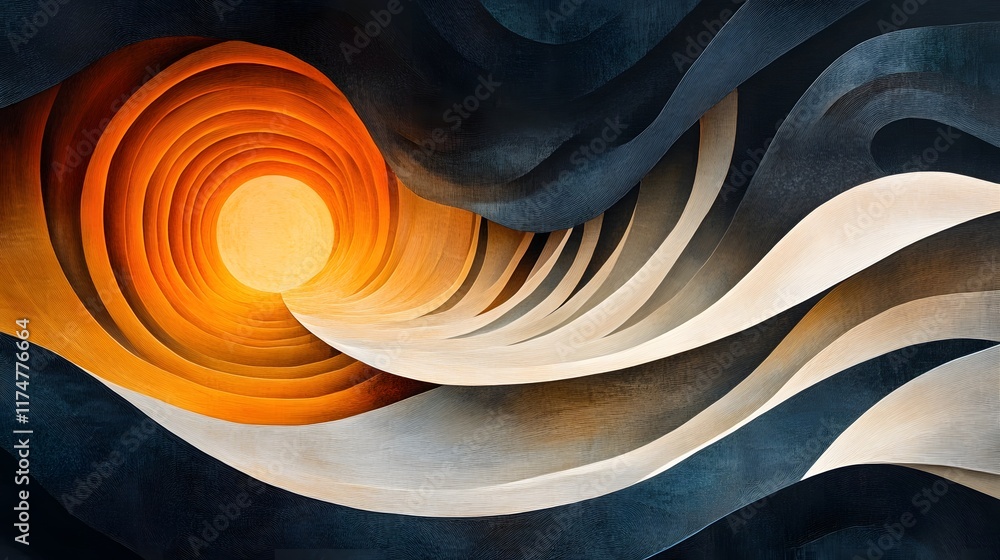 Poster flowing geometric gradients and smooth digital textures in an abstract art composition with mesmeriz