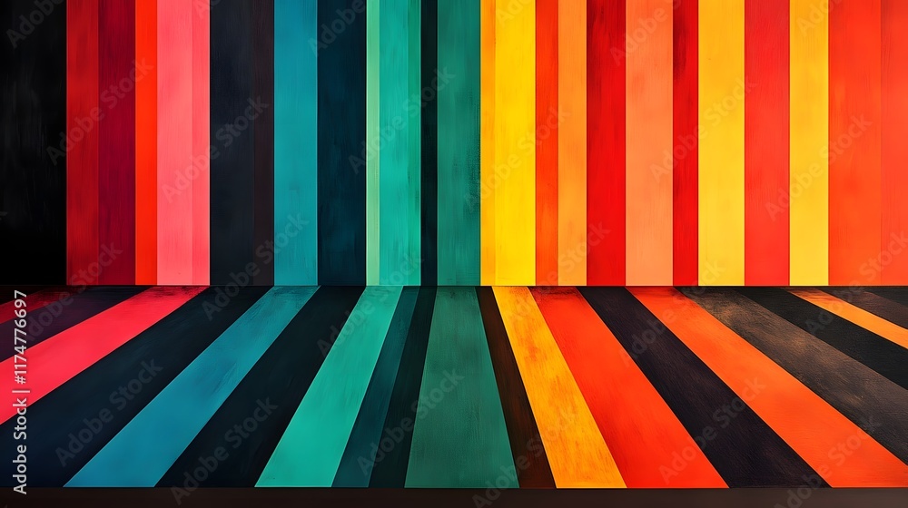 Poster vibrant geometric stripes abstract background with colorful gradient patterns for visually stunning 