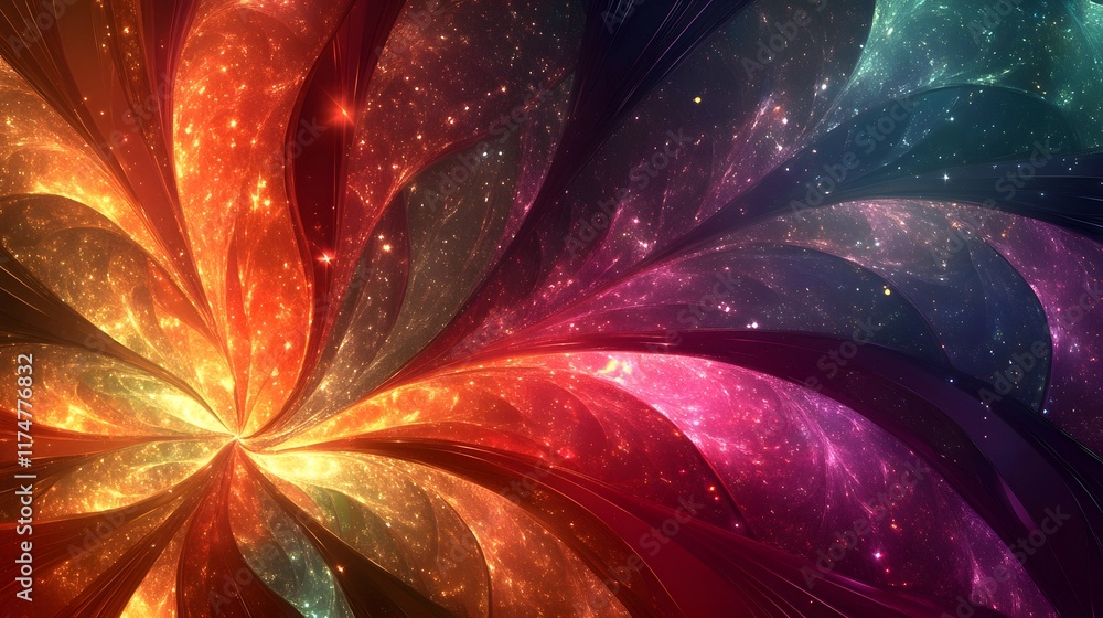 Poster mesmerizing and captivating cosmic flower burst explosion of vibrant colorful and dynamic abstract d