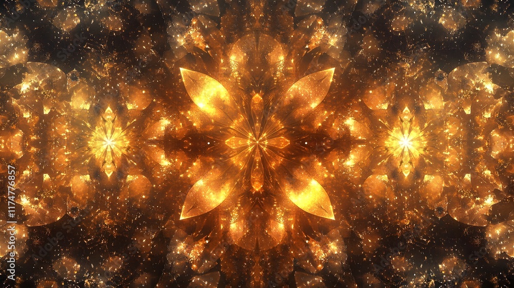Poster mesmerizing abstract fractal art with intricate kaleidoscopic patterns radiating brilliant shimmerin