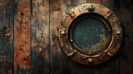 Fototapeta premium Rustic Wooden Wall with an Old Porthole
