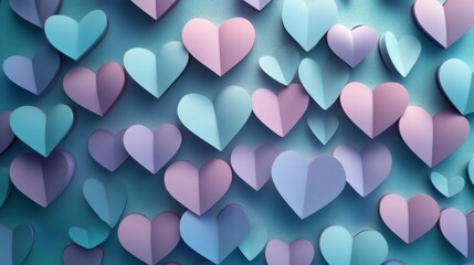 Pastel Hearts Arranged On A Teal Background