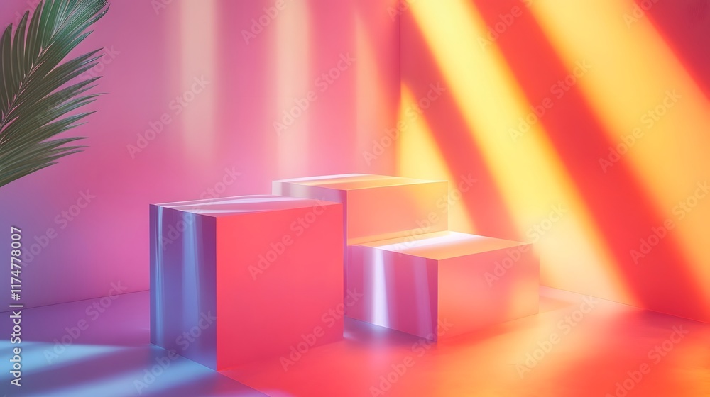 Poster vibrant abstract geometric cubes in pink and orange minimal 3d design background clean and modern 3d