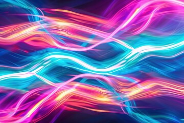 Obraz premium multicoloturquoise light neon lines and waves against a bright background