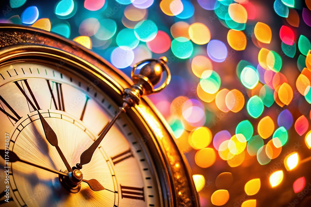 Poster close-up bokeh photo of clock hands showing precise time at 3:15