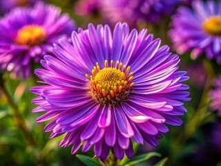 Obraz premium Close-Up Drone Shot of Vibrant Purple Aster Flower, Detailed Petal Texture, Nature Photography