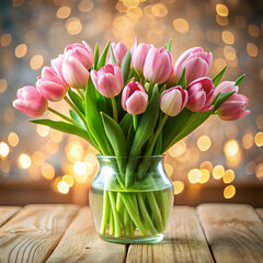 a delicate bouquet of pink tulips in a clear glass