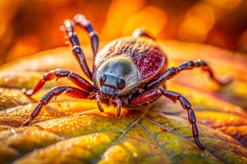 Fototapeta premium Close-up Macro Photo of a Tick with Bokeh Background - Detailed Insect Photography
