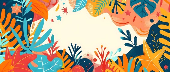 Obraz premium Vibrant and Lush Tropical Foliage Background with Colorful Leaves and Plants in a Dense Flourishing Jungle or Rainforest Setting