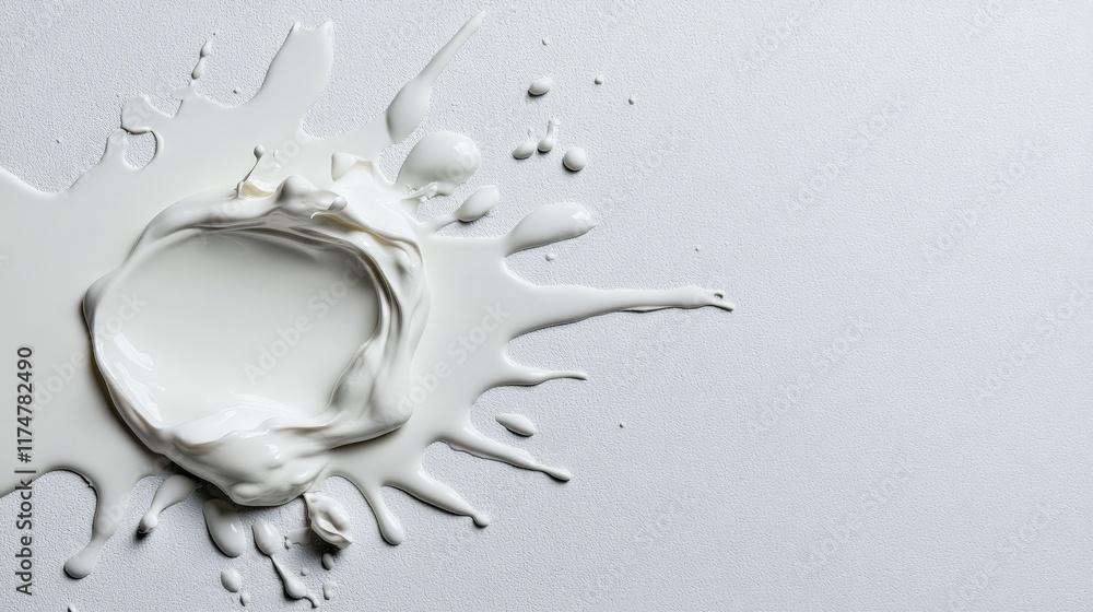 Poster white paint splatter: a close-up abstract image of a white paint splatter against a clean background