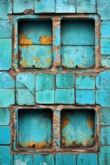 Weathered Teal Tile Wall With Recessed Panels