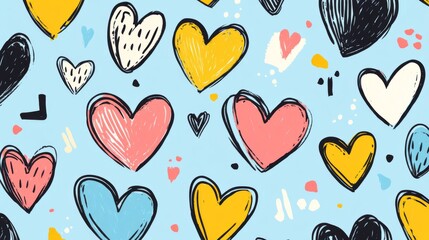 Colorful Hand Drawn Hearts Pattern Abstract Art