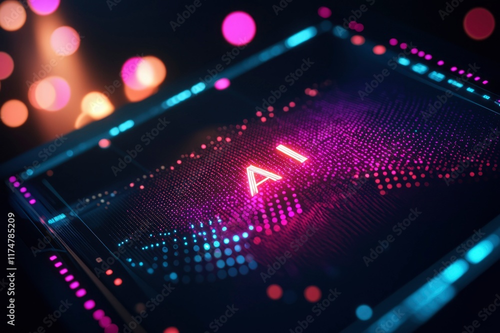 Poster ai data visualization neon lights display screen