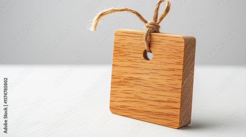 Poster Wooden Tag with Twine Loop on Minimalist Background