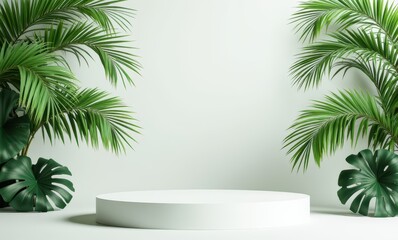 Minimalist showcase with lush greenery