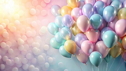 A Cluster of Pastel-Colored Balloons Floating Against a Soft, Blurred Background of Similar Hues Creates a Dreamy, Festive Atmosphere