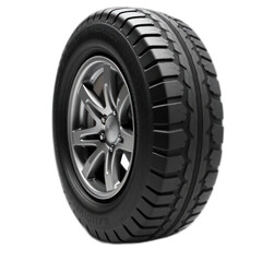Rugged all-terrain tire, studio shot, black background, automotive parts.