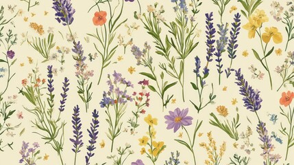 Delicate Pressed Flower Botanical Print Featuring Lavender And Other Blooms