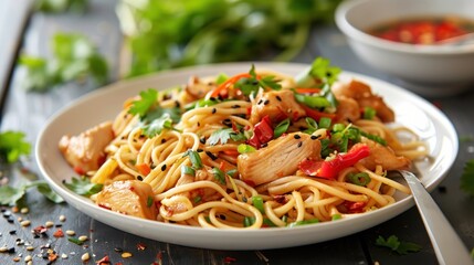 Noodle Dish with chicken, AI generated backgrounds, wallpapers, images