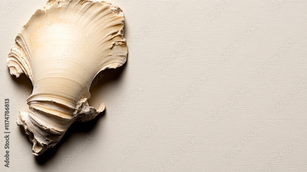 Poster seashell minimalism: a single, delicate seashell rests on a smooth, minimalist background, its intri