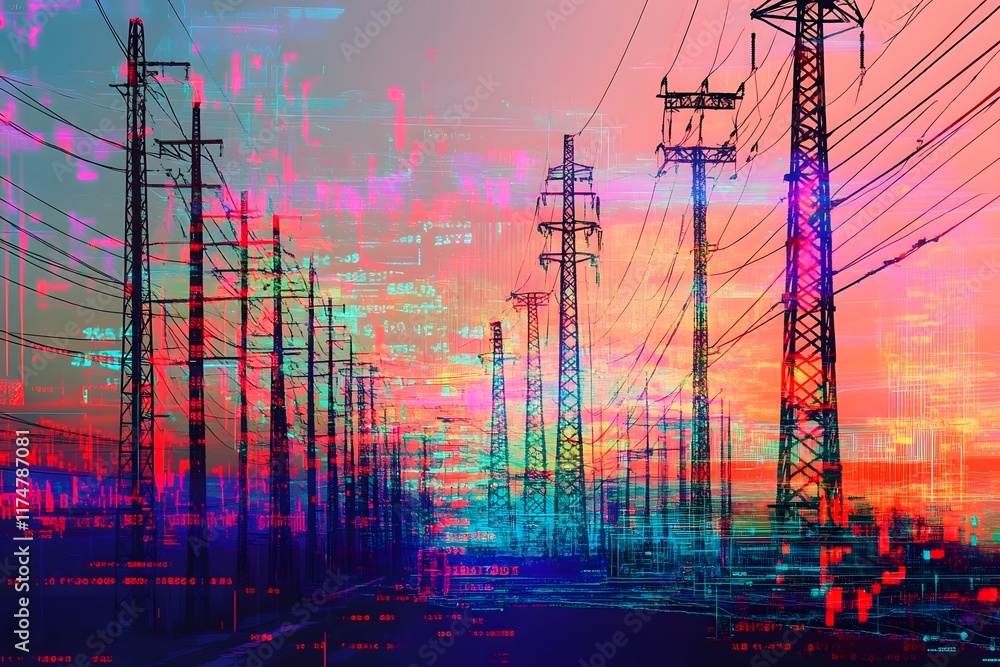 Poster high tech abstract market data and energy flow backdrop