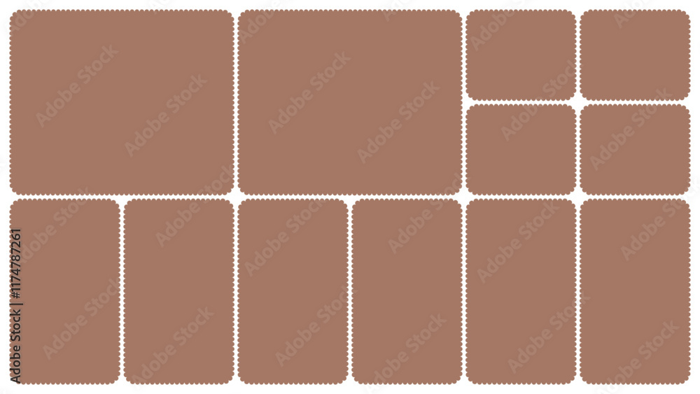 Poster scallop edged frame template. bento collage grid shapes. geometry modular moodboard borders with per
