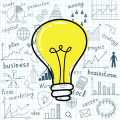 Business concept. Light bulb with drawing business success strategy plan idea. Vector illustration modern template design.