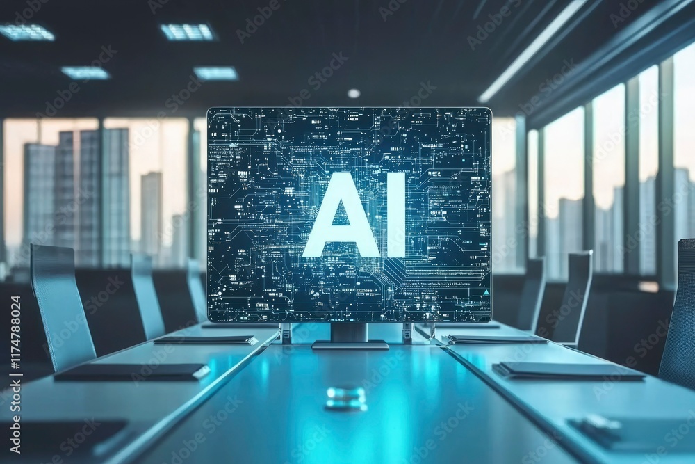 Poster ai technology displayed on a computer screen in an office