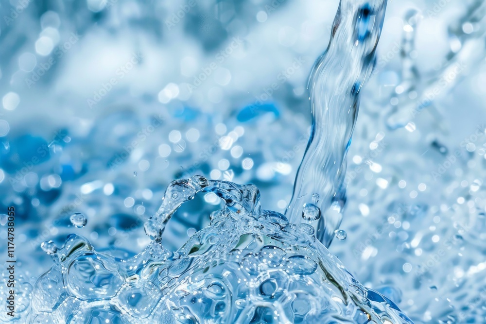 Poster stream of water splashing into a pool creating bubbles and ripples