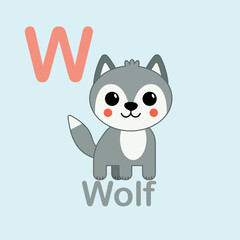Minimalist Wolf Illustration for Kids Alphabet