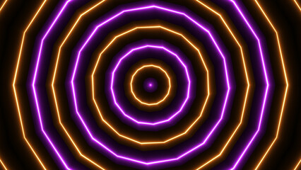 Abstract neon flash light structures orange and magenta color 4k illustration. Trendy neon glow lines form pattern and construction on black background.