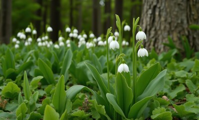 Delicate white snowdrops bloom in spring