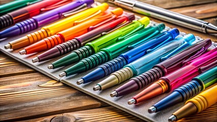 Fototapeta premium Colorful Pens & Stationery Set on Wooden Desk - Back to School Supplies
