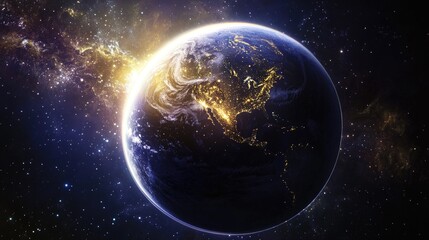 Earth Planet Night Lights Space Galaxy Stars