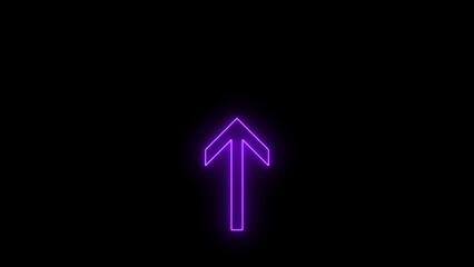 direction arrow up neon bright purple color 4k illustration on black background.