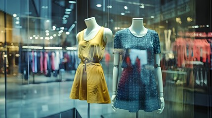 Fototapeta premium Mannequins Displaying Stylish Summer Dresses In A Store